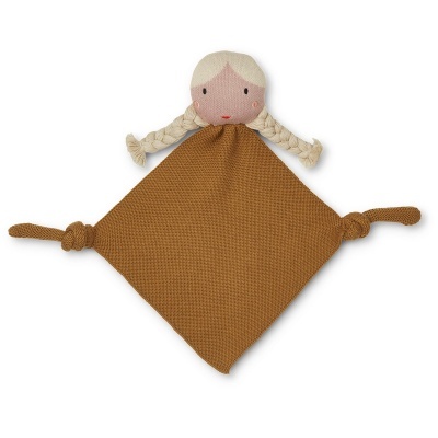 Manta de dormir castanha para bebé com cabeça de boneca com tranças