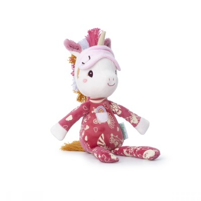 Peluche de unicórnio cor-de-rosa com crina colorida