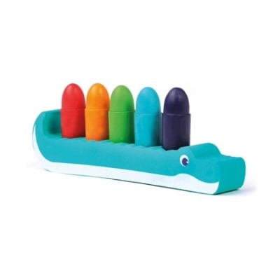 Brinquedo de madeira formato crocodilo com peças coloridas encaixáveis