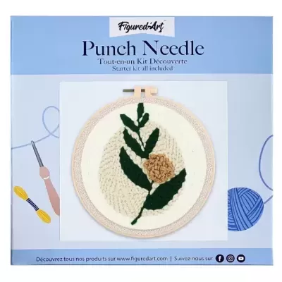 Kit Punch Needle com bordado floral em moldura de madeira
