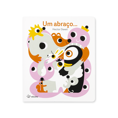 Capa de livro infantil com ilustrações de animais coloridos e texto 'Um abraço... Hector Dexet'