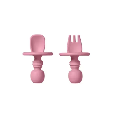 Conjunto de talheres infantis rosa em silicone, colher e garfo
