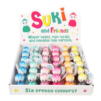 Expositor de verniz de unhas Suki and Friends com frascos coloridos