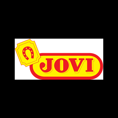 Logotipo JOVI com ferradura amarela e letras vermelhas