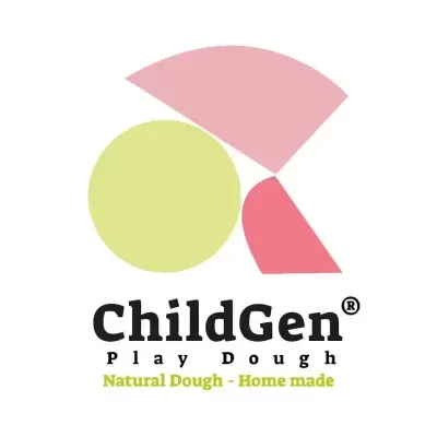 Logotipo ChildGen play Dough com formas coloridas e texto