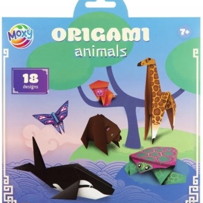 Conjunto de origami animais Moxy com 18 designs e figuras coloridas