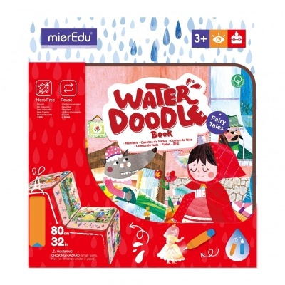 Livro Water Doodle da mierEdu com tema Fairy Tales, caneta de água e embalagem vermelha