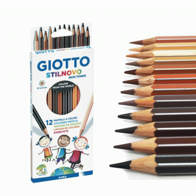 Conjunto de lápis de cor Giotto Stilnovo tons de pele com caixa e lápis alinhados