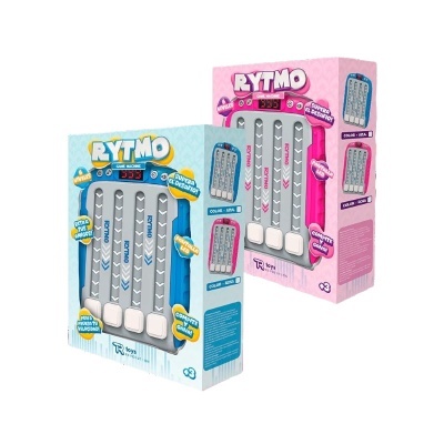 Dois jogos RYTM0, embalagem azul e rosa com barras deslizantes e botões brancos.