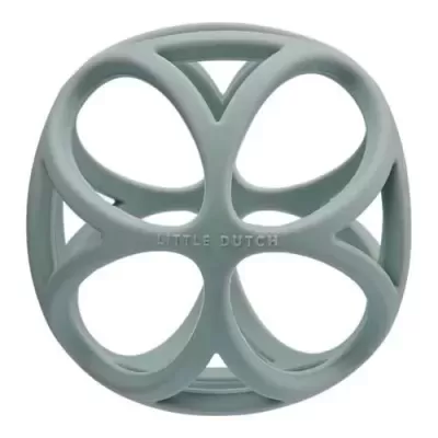 Brinquedo cubo cinza claro com orifícios e marca LITTLE DUTCH