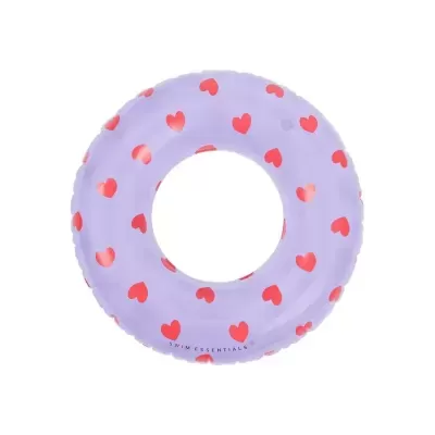 Boia insuflável lilás com corações vermelhos