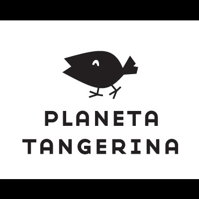 Logotipo preto de um pássaro com texto PLANETA TANGERINA em fundo branco