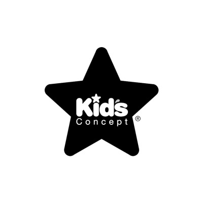 Logotipo em forma de estrela preta com texto 'Kid's Concept' branco