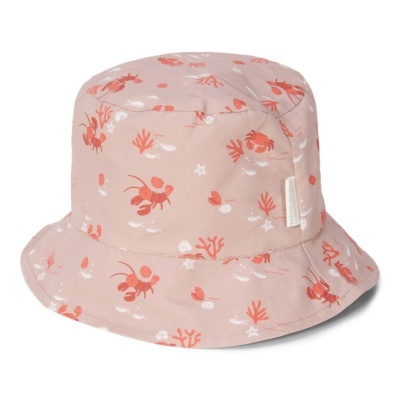 Chapéu de balde infantil rosa claro com padrões marinhos vermelhos e brancos