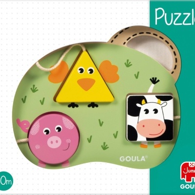 Puzzle infantil em madeira com formas coloridas de animais