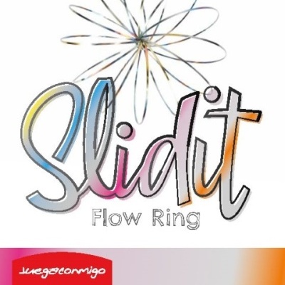 Logotipo Slidit Flow Ring com objeto metálico circular e retângulo vermelho com texto branco