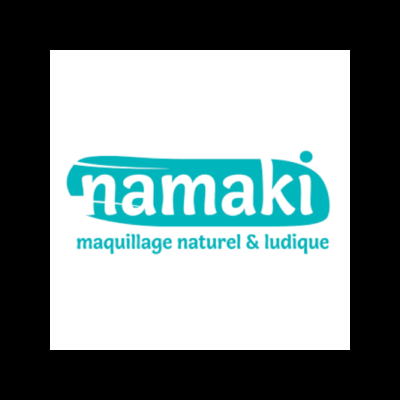 Logótipo azul com texto 'namaki maquillage naturel & ludique' em fundo branco