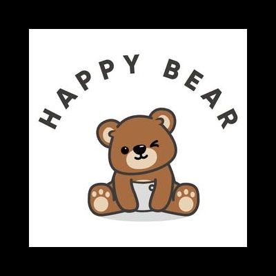 Ursinho castanho sorridente com texto HAPPY BEAR