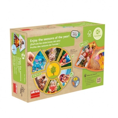 Caixa de jogo educativo Enjoy the seasons of the year com imagens coloridas e instruções