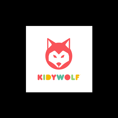 Logótipo de cabeça de lobo e texto KIDYWOLF colorido