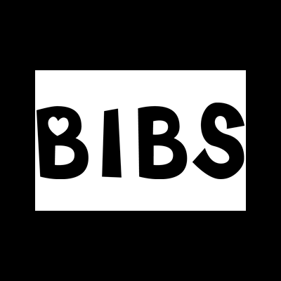 Logotipo da marca BIBS com letras pretas e coração recortado na letra B