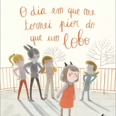 Capa de livro infantil com crianças ilustradas e título em letras manuscritas laranja