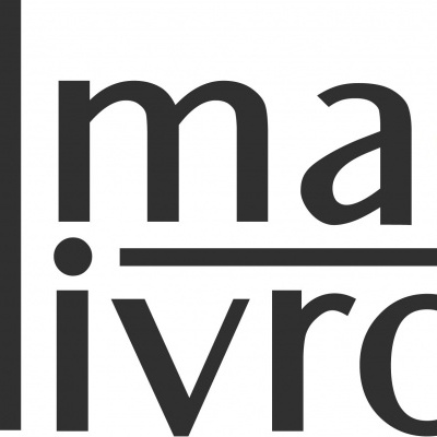 Logo com texto alma dos livros e linhas coloridas horizontais