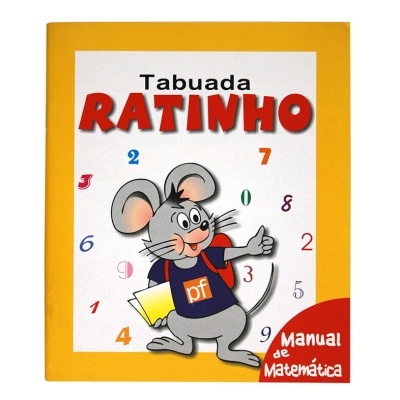 Capa de livro infantil 'Tabuada RATINHO' com rato e números coloridos