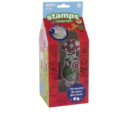 Caixa de carimbos para crianças APLI Kids tema forest tale com desenhos de cogumelo e elementos da floresta