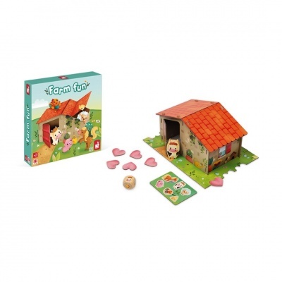 Jogo de tabuleiro Farm fun com casa de fazenda e peças de jogo