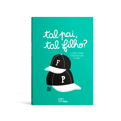 Capa de livro azul turquesa com texto e ilustração de bonés pretos e brancos