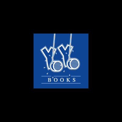 Logótipo branco com a palavra 'YOYO BOOKS' em fundo azul e ioiôs integrados nas letras.