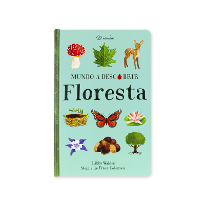 Livro infantil capa dura sobre a floresta com várias ilustrações coloridas