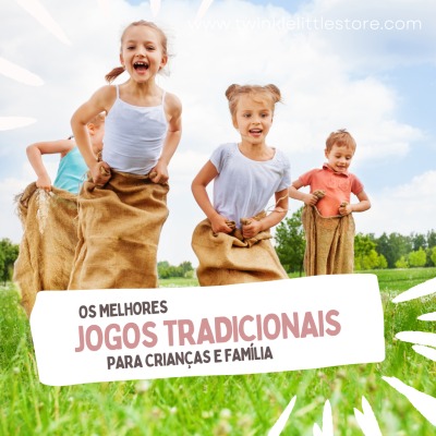 Crianças a brincar a salto em sacos de juta num campo