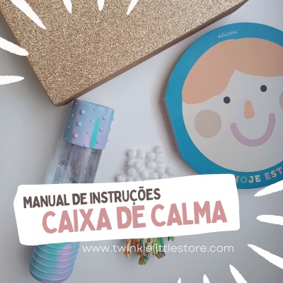 Caixa de calma com vários itens coloridos e texto explicativo