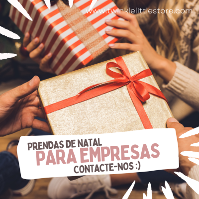 Caixas de presente dourada com fita vermelha e listrada vermelha e branca sendo entregues com texto publicitário