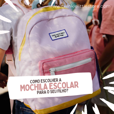 Mochila escolar rosa claro com bolso rosa e zíper amarelo, etiqueta 