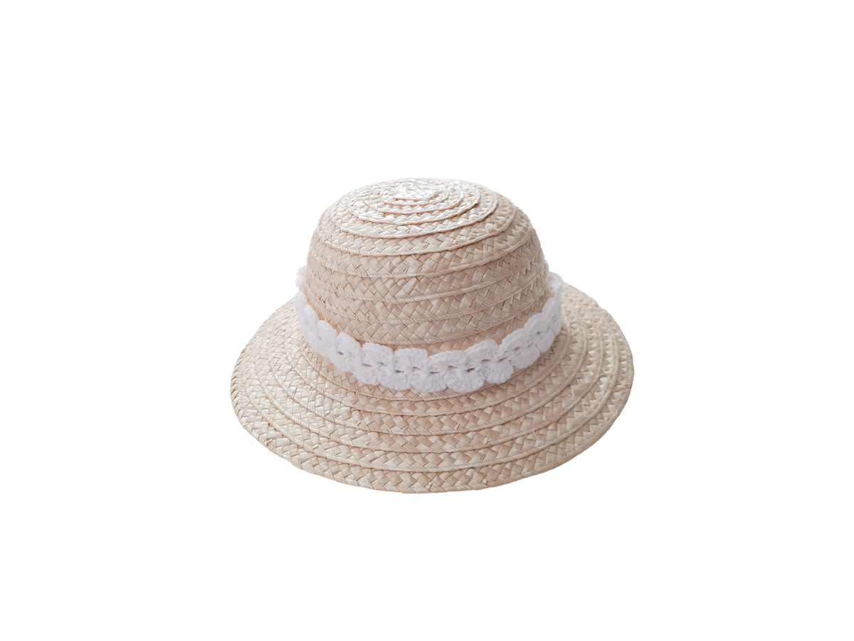 chapéu feminino em palha bege com fita branca