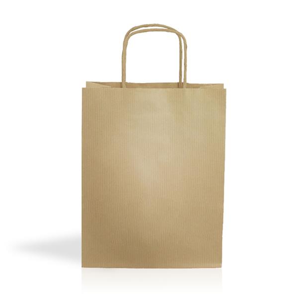 Saco de papel castanho com alças torcidas