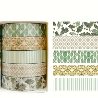 Washi&#x20;Tape&#x20;-&#x20;Fita&#x20;autocolante&#x20;decorativa&#x20;de&#x20;papel-&#x20;Pack&#x20;com&#x20;5&#x20;Unidades
