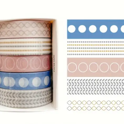 Washi&#x20;Tape&#x20;-&#x20;Fita&#x20;autocolante&#x20;decorativa&#x20;de&#x20;papel-&#x20;Pack&#x20;com&#x20;5&#x20;Unidades