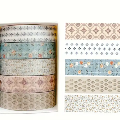 Washi&#x20;Tape&#x20;-&#x20;Fita&#x20;autocolante&#x20;decorativa&#x20;de&#x20;papel-&#x20;Pack&#x20;com&#x20;5&#x20;Unidades