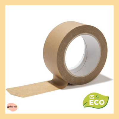 Fita adesiva em papel castanho com selo eco e fundo claro