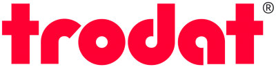 Logotipo da marca trodat em vermelho sobre fundo branco