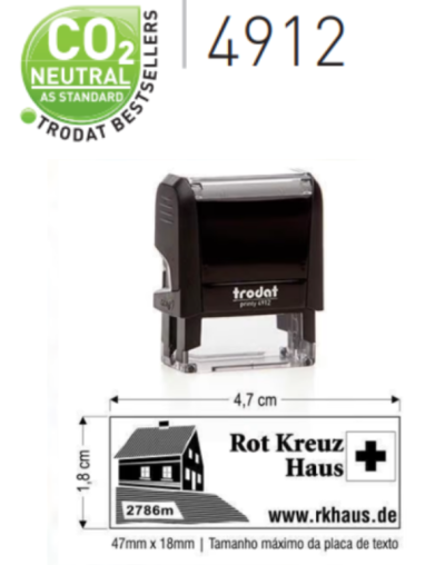 Carimbo preto Trodat printy 4912 com texto e imagem de casa