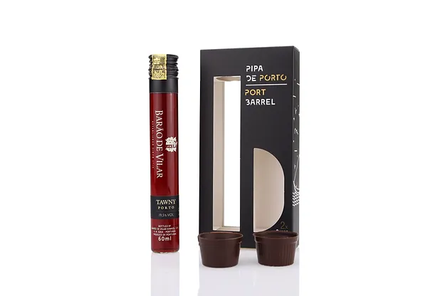 Pipa de Porto Embalagem com dois recipientes e tubo de vidro de licor
