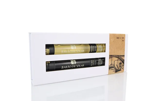 Siga a Andorinha Ponte D. Luís Porto Dois tubos de vinho em caixa branca com etiqueta castanha