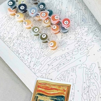 Kit de pintura por números com tintas numeradas e tela desenhada