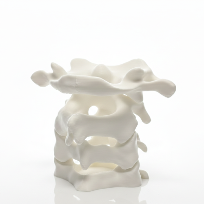 Modelo 3D branco de três vértebras cervicais empilhadas