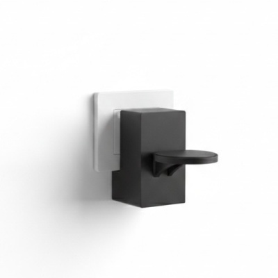 Suporte de parede preto com prato circular e base branca